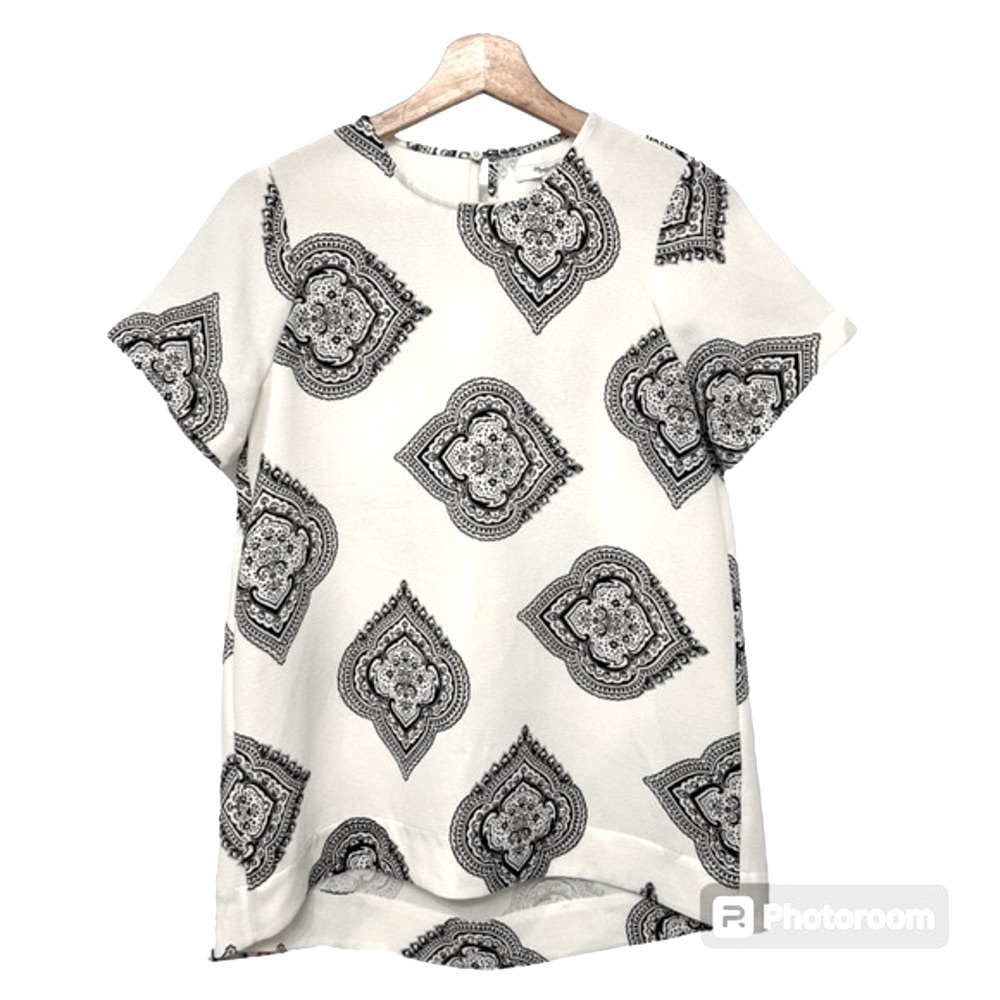 Madewell Tailored Tee Blouse in Estate Paisley Black Ivory Womens Size XS - Picture 2 of 9